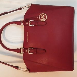 Michael Kors Medium Saffiano Satchel in Dark Berry